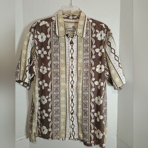 Vintage Kahala 1936 Hawaiian Brown and Cream Casual Button Down Shirt XL